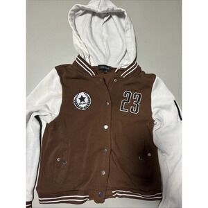 New Look Brown Varsity Jacket Girls Size Medium With Hood